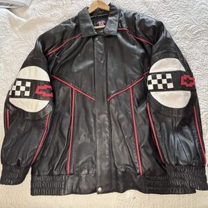 XXL Vintage Authentic CHEVY Corvette Leather Jacket Red Dawg Black Red White